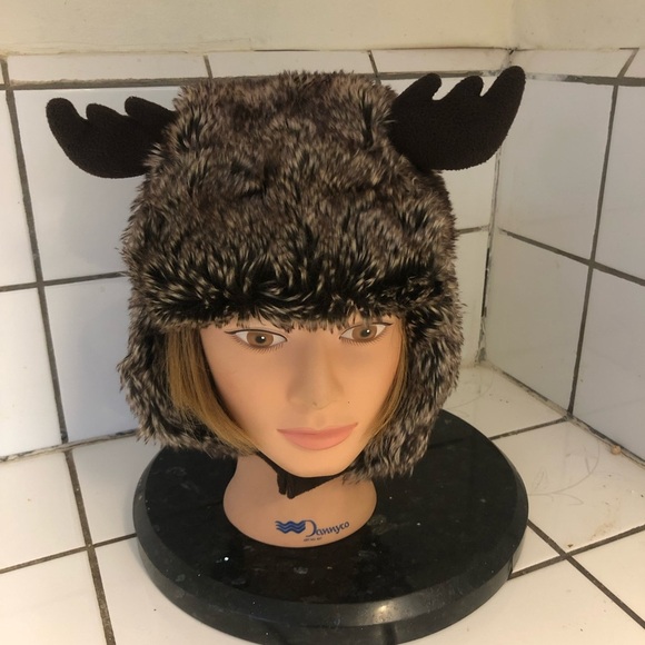 Faux Fur Moose Antler Hat for a child. Kids will love wearing this hat - used. - Picture 7 of 7